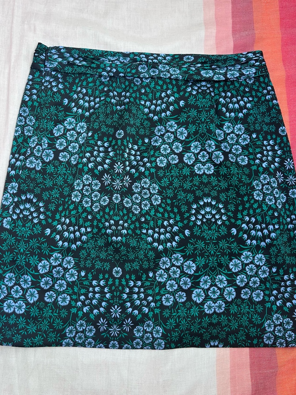 Banana Republic Black Mini Skirt with Blue and Green Floral Motif